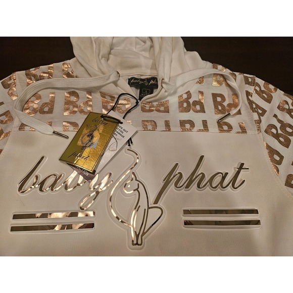 Baby Phat Women's White/Gold Hoodie Bd Logos Y2K Vintage Size